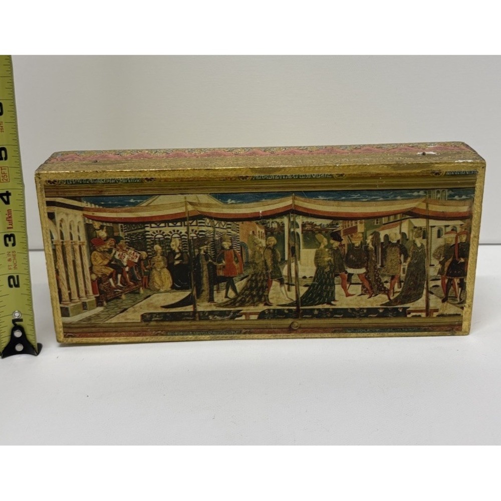 Vintage Italian Florentine Gold Gilt Wood Box 3 Compartment Renaissance Trinket